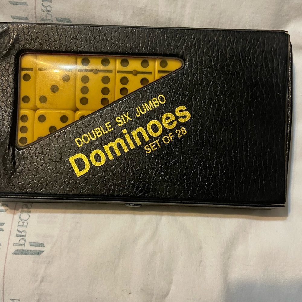 Black Leather Domino Set with Yellow Tiles